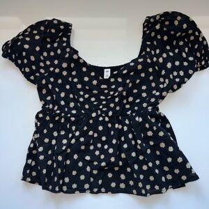 BP Women’s (S) Black Top with Pink and yellow Floral Design